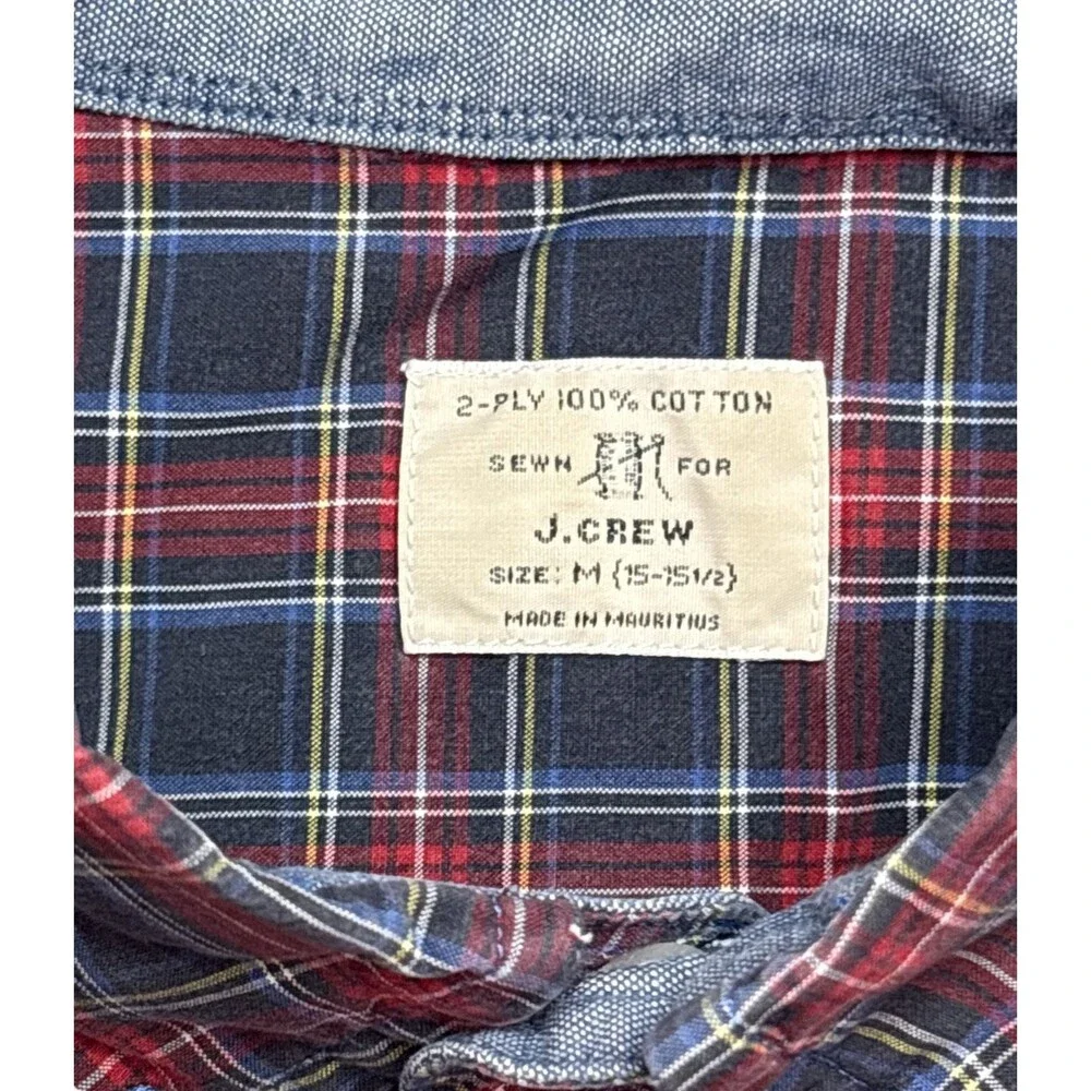 J Crew Mens Medium 15-15 1/2 Plaid Button Down Shirt Red Blue Cotton Y2K Holiday